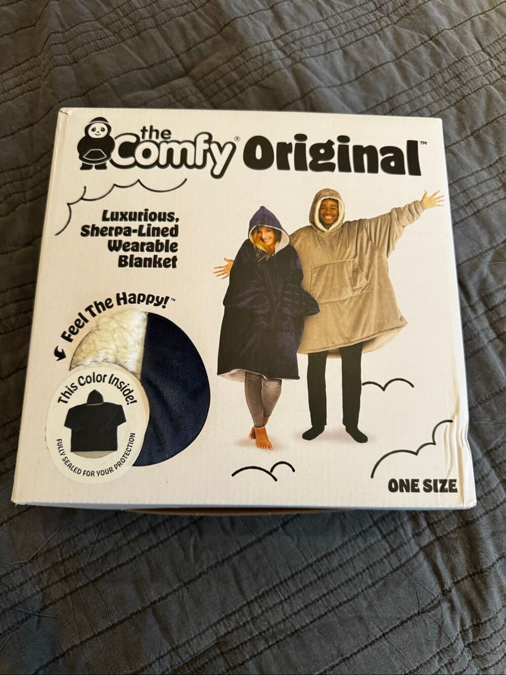 The Comfy Original Blue Luxurious Sherpa-Lined Wearable Blanket Hoodie OS NWT